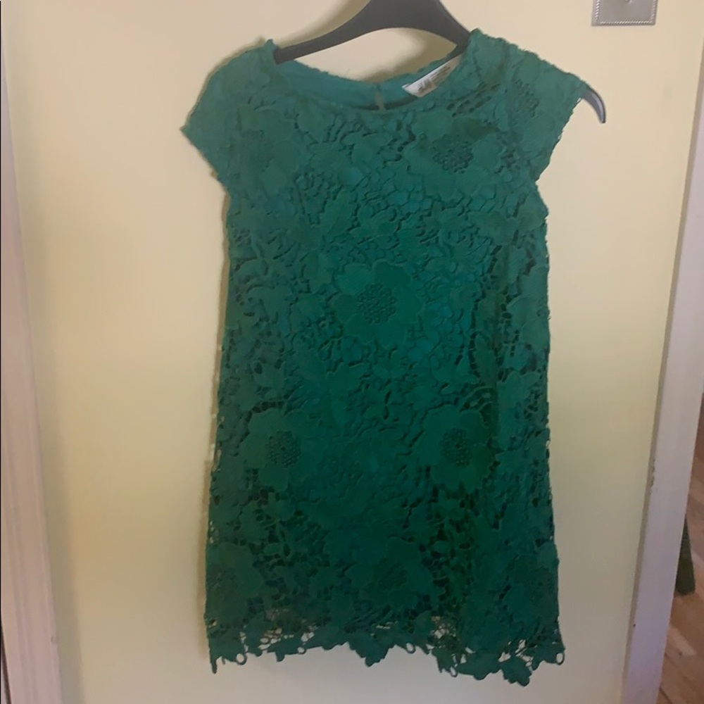 H&M girls Kelly green lace overlay dress